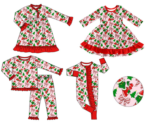 25.8.18 custom each style moq 5 eta 4-6week Sibling Sisters Christmas bow baby girl long sleeve pants sets and romper and dress 1 and dress 2 match family design