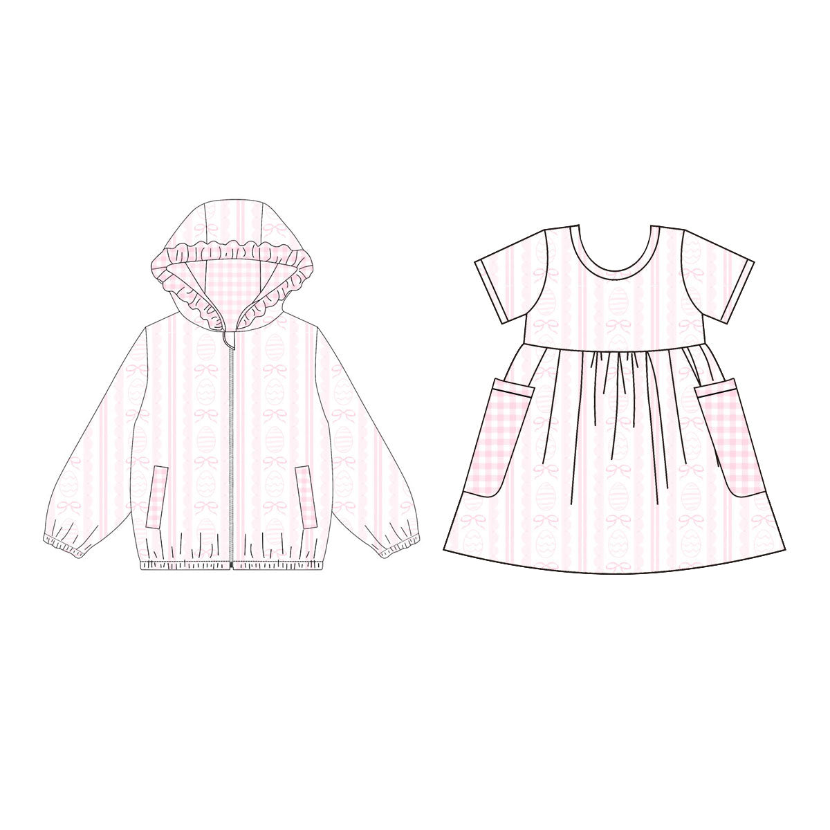 25.10.15 custom each style moq 5 eta 6-8week Sibling Sisters eggs bow baby girl hooded long sleeve top and dress match family design