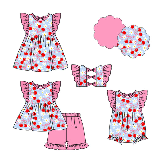 4.24 custom each style moq 5eta 4-6week Sibling Sisters bow floral baby girl short sleeve shorts sets and dress and rompers match family design