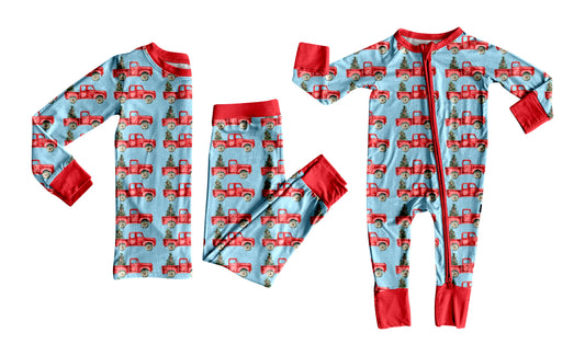 25.5.24 custom each style moq 5eta 4-6week Sibling Sisters Christmas truck trees baby boy long sleeve pants sets and rompers match family design