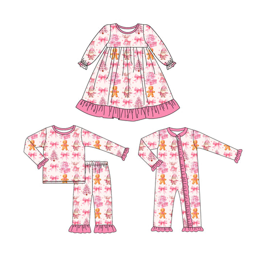 25.6.26 custom each style moq 5eta 4-6week Sibling Sisters Christmas bow pink baby girl long sleeve pants sets and dress and rompers match family design