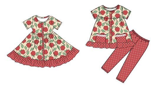 4.28 custom each style moq 5eta 4-6week Sibling Sister apple baby girl pants sets and dress match family design