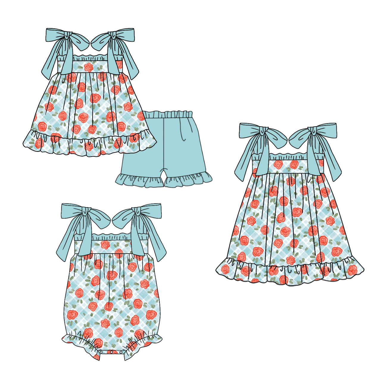 3.21 Custom moq 5 mix size Sibling Cute Clothes Baby Girl's Strap Top And Short Set Matching Romper Dress for Summer