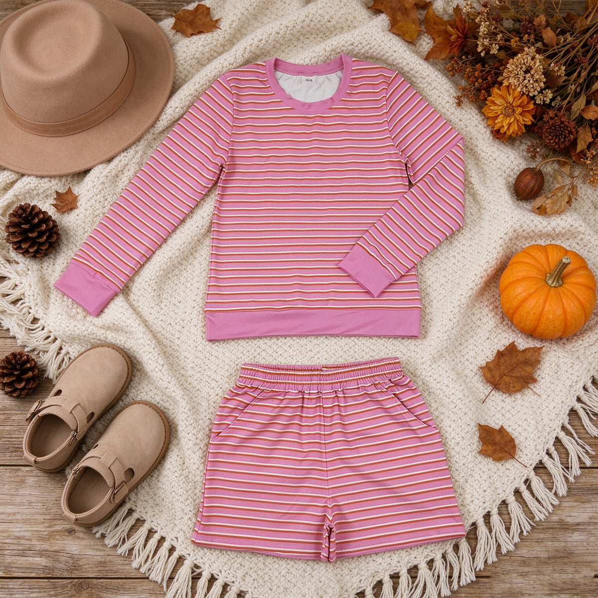 NEW RTS NO MOQ yoga fabric GLS0139 Yoga Adult Women Pink Stripe Shirt Top Short Yoga Set