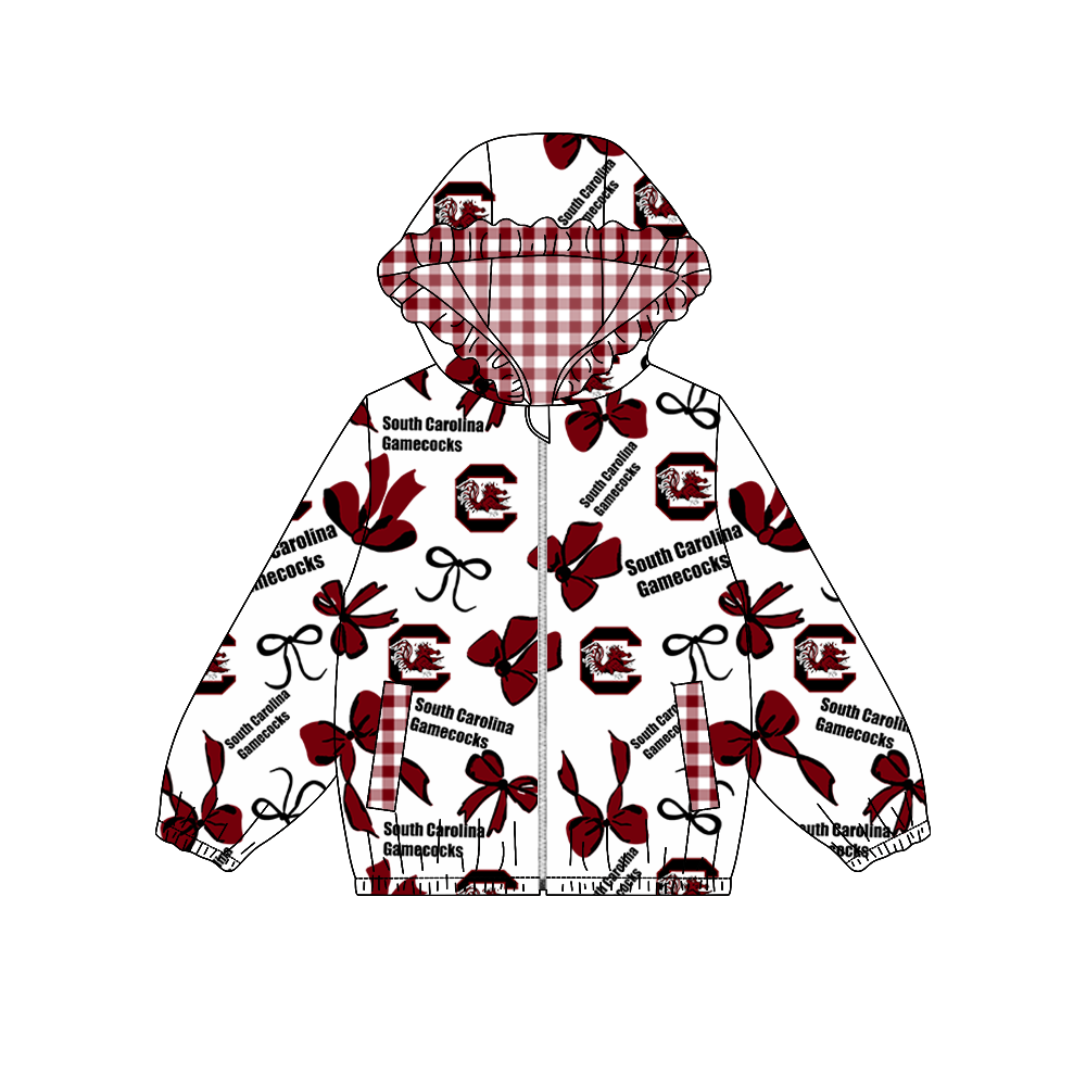 custom moq 5 mix size XFC070902 Baby Girls Bow  Pocket Zip Team Hoodie Long Sleeve Top