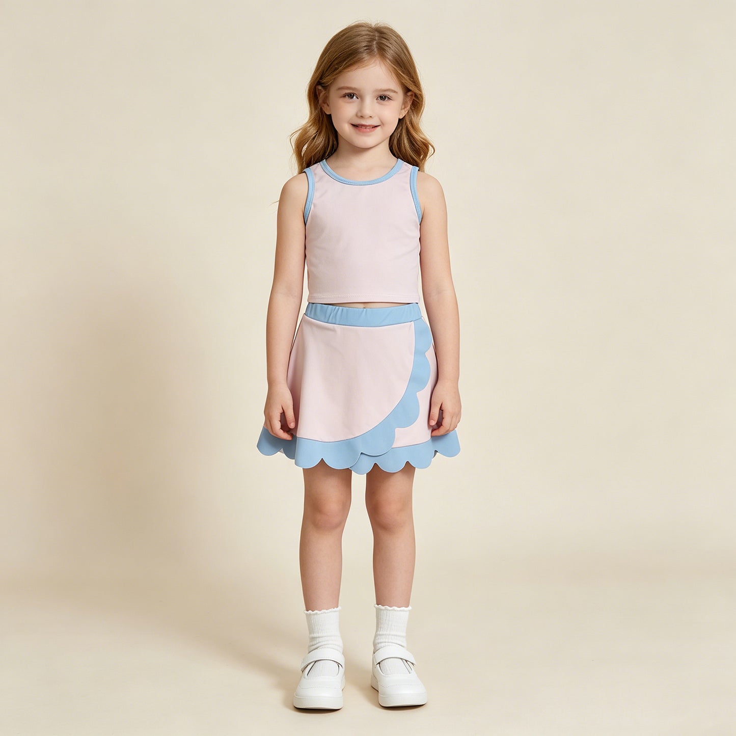RTS NO MOQ yoga fabric cotton GSD4010 Little Girls Casual Light Pink Sleeveless Elastic Waist Active Wear Set