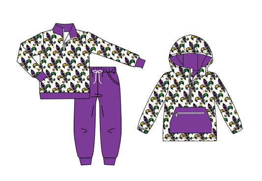 25.9.12 custom each style moq 5eta 6-8week Sibling Sisters mardi gras baby boy long sleeve pants sets and top match family design
