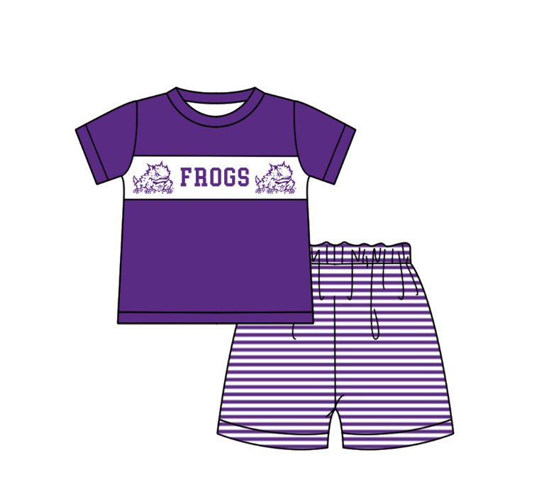 Custom moq 5 mix size milk silk summer teams baby girl boys clothes Purple short sleeve shorts sets 2  and dress and rompers 2 series