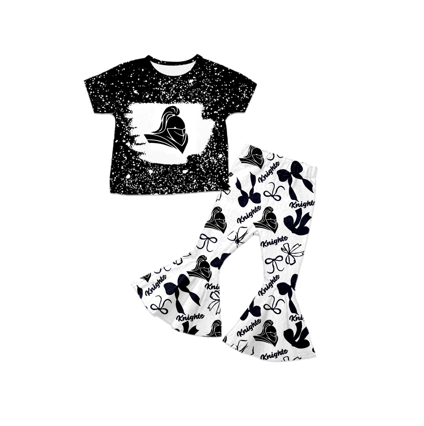 Custom moq 5 mix size milk silk summer teams baby girls clothes bow black short sleeve pants sets and hooded long sleeve pants sets-25.7.26