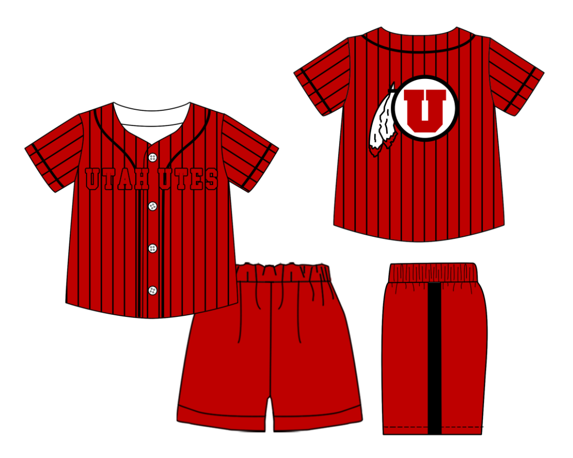 Custom moq 3 or 5 mix size milk silk summer teams baby boy clothes red short sleeve shorts sets-26.1.21