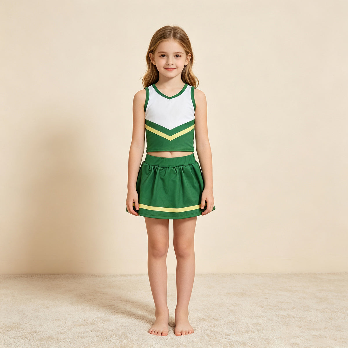 NEW RTS NO MOQ yoga fabric cotton GSD4238 Yoga Baby Girls Green Yellow Vest Top Matching Skort Yoga Active Team Clothes Set