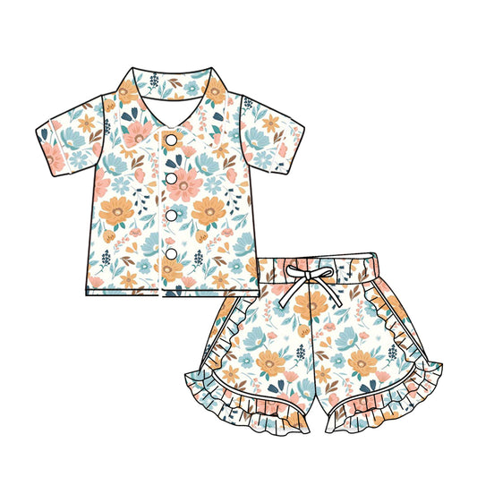 10.24 custom each style moq 5eta 4-6week baby kids clothes floral short sleeve shorts pajamas sets