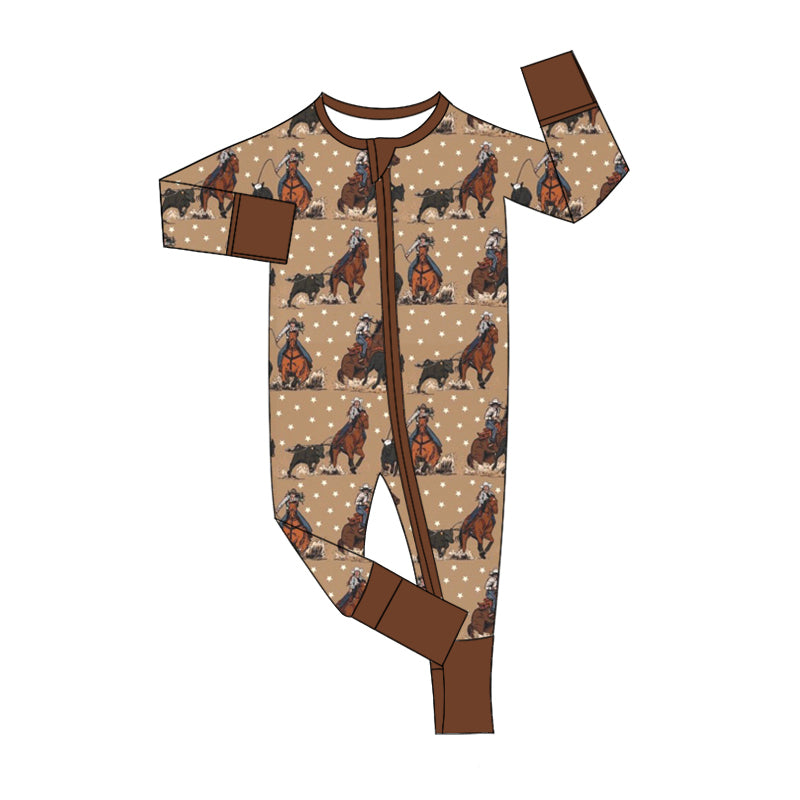 8.15 custom each style moq 5eta 4-6week Sibling Sister riding horse brown baby boys sets and rompers match family design
