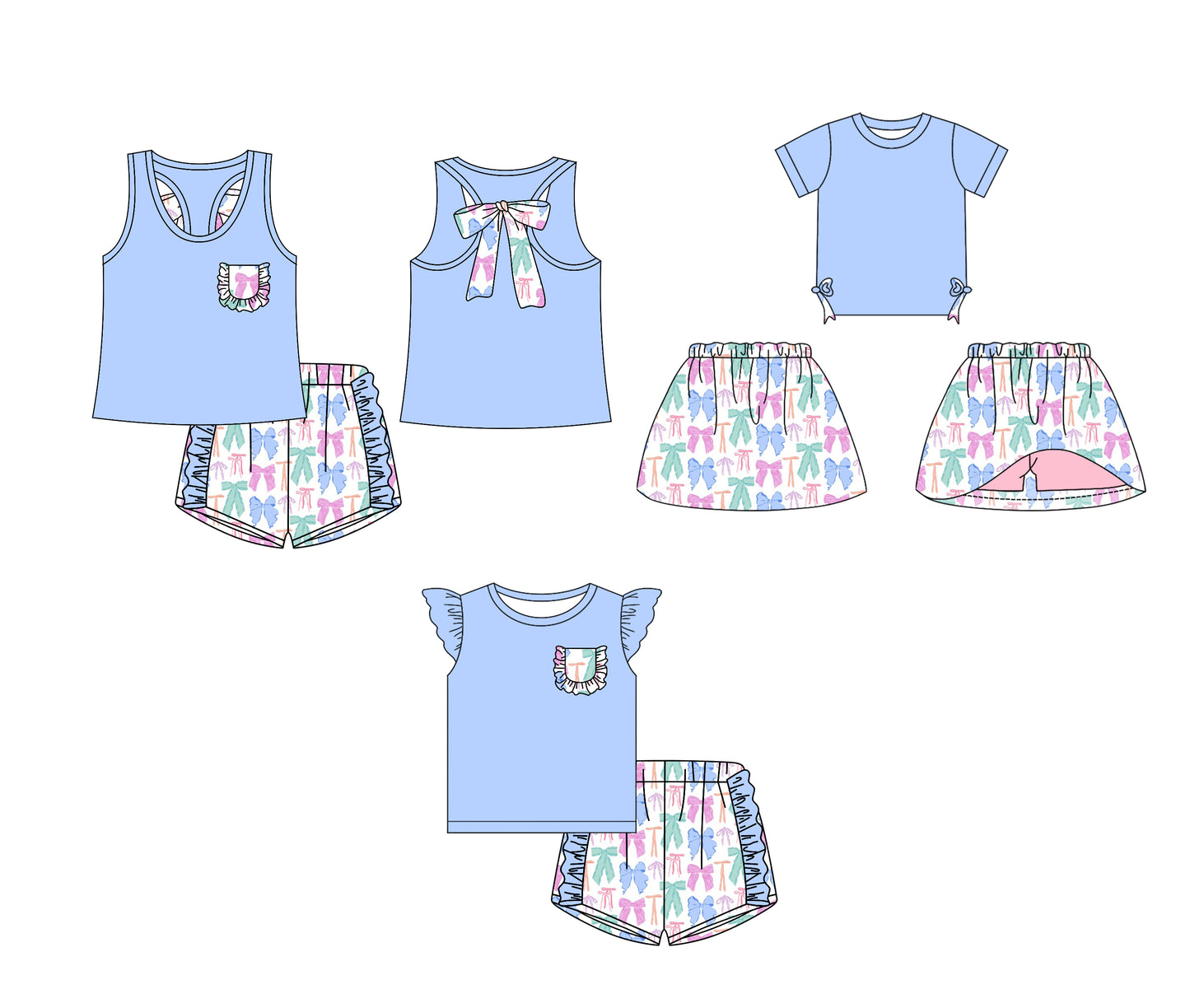 12.14 custom each style moq 5eta 4-6week Sibling Sister bow baby girl short sleeve shorts sets 1 and sets 2 and dresses match design