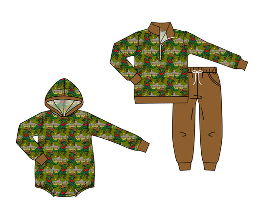 25.6.28 custom each style moq 5eta 4-6week Sibling Sisters Christmas dinosaur baby boy long sleeve pants sets and rompers match family design