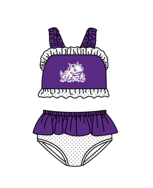Custom moq 5 mix size milk silk summer teams baby girl boys clothes Purple Two-Piece Swimsuit Set One Piece Swimsuits boy swim trunks