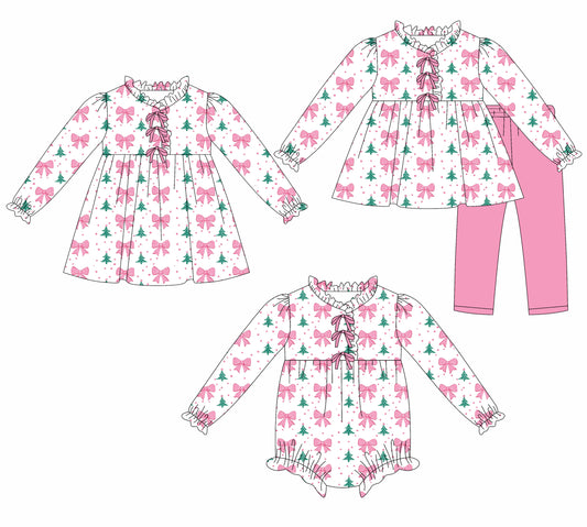 25.7.23 custom each style moq 5eta 4-6week Sibling Sisters Christmas bow baby girl long sleeve pants sets and dress and rompers match family design