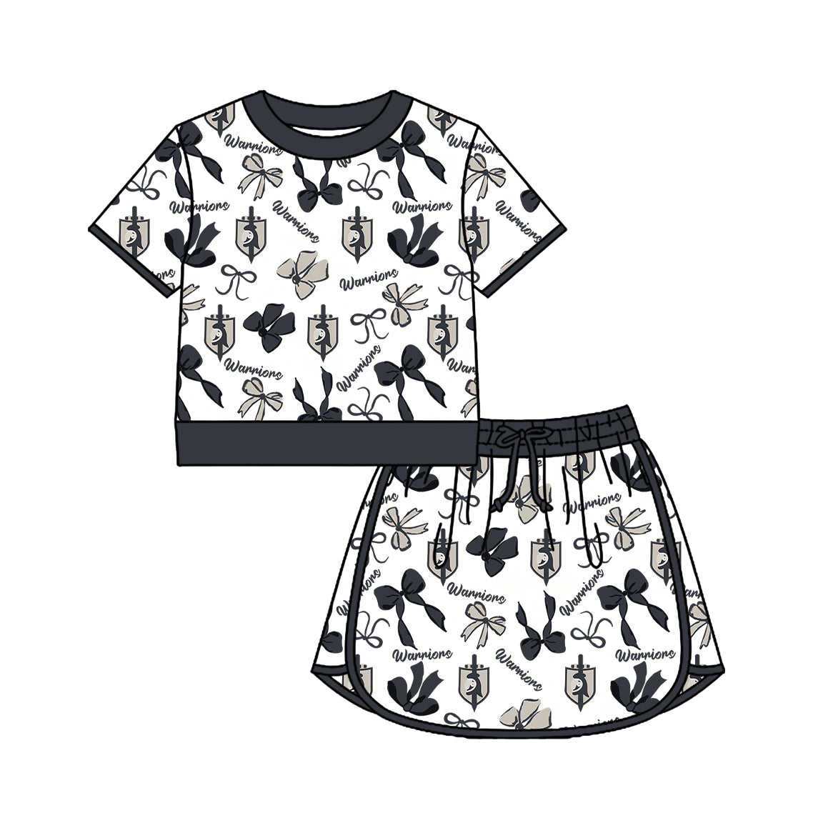 Custom moq 5 mix size milk silk summer teams Girls Black Polka Dot Top Shorts Set Top Skirt Short Set Zipper Pullover Pants Set