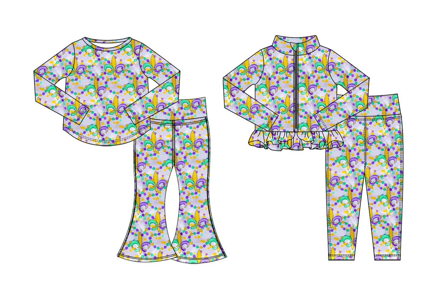 25.10.20 custom each style moq 5 eta 6-8week Sibling Sisters mardi gras baby girl long sleeve pants sets 2 match family design
