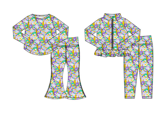 25.10.20 custom each style moq 5 eta 6-8week Sibling Sisters mardi gras baby girl long sleeve pants sets 2 match family design