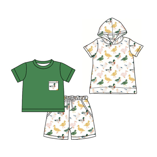 3.7 Custom moq 5 mix size Sibling Baby Boy Duck Short-Sleeved Shirt And Shorts Set Short-Sleeved Hooded Top
