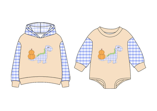 25.7.1 custom each style moq 5eta 4-6week Sibling Sisters pumpkin dinosaur baby boy long sleeve romper and top match family design