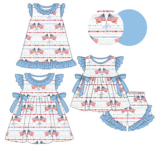 25.12.16 custom each style moq 5 eta 6-8week Sibling Sister flag baby short sleeve shorts sets and romper and dress match design