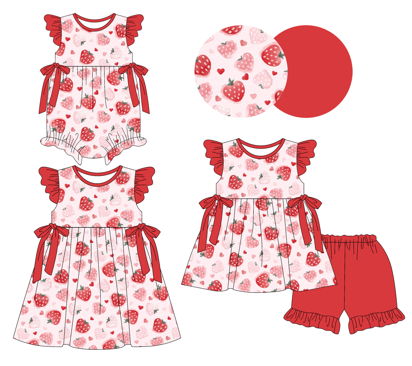 25.12.26 custom each style moq 5 eta 6-8week Sibling Sister strawberry love baby short sleeve shorts sets and romper and dress match design