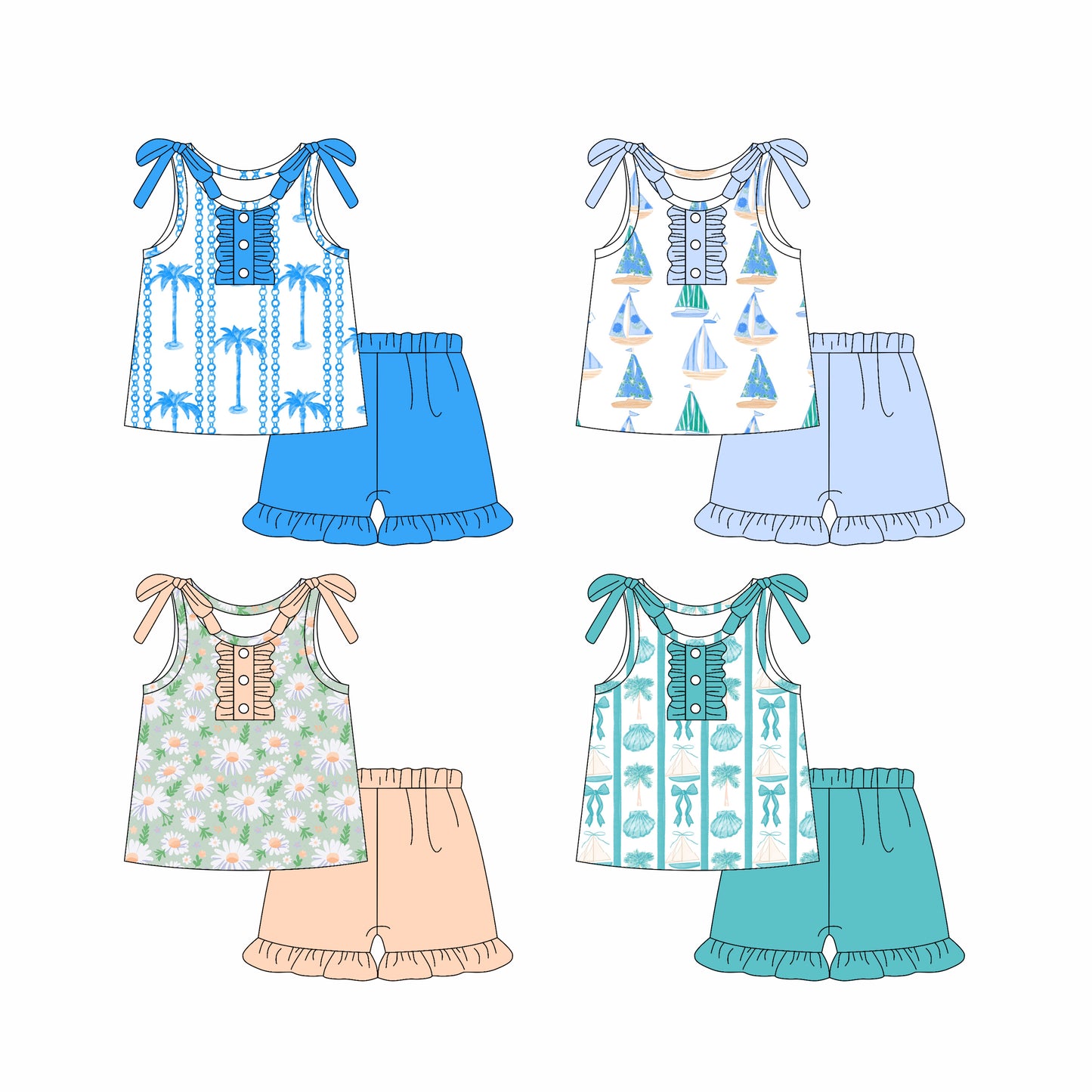 4.8 custom each style moq 5eta 4-6week Sibling Sister baby girls short sleeve set and set 4 match design