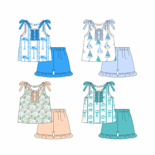4.8 custom each style moq 5eta 4-6week Sibling Sister baby girls short sleeve set and set 4 match design
