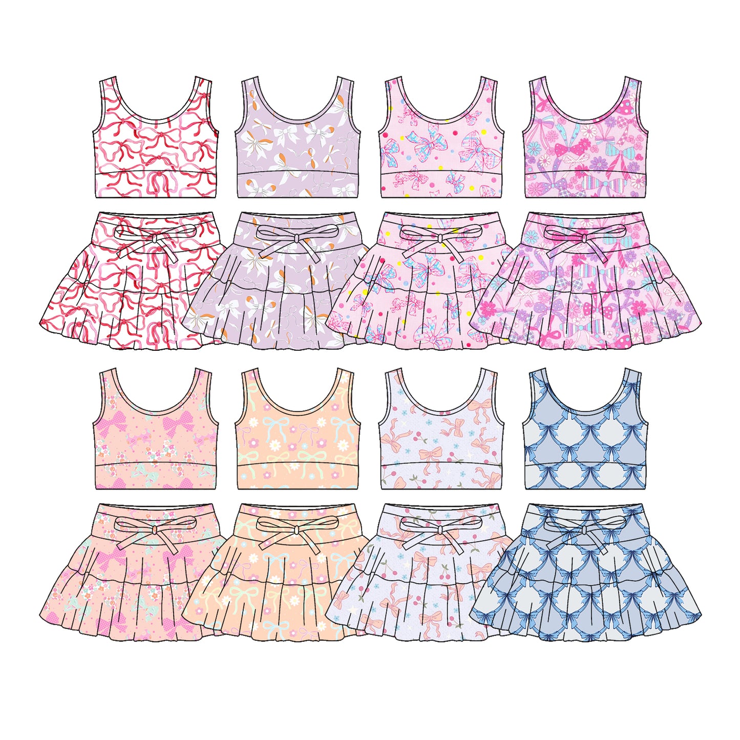 25.12.9 custom each style moq 5 eta 6-8week Sibling Sisters bow baby girl clothes sleeveless skirts sets 8 match family design