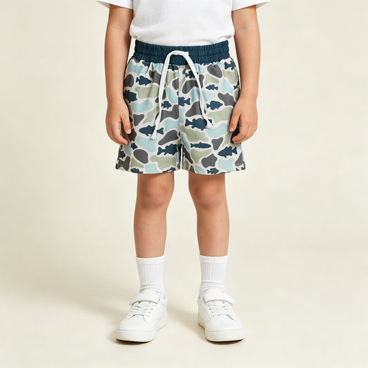 RTS NO MOQ milk silk SS0893 Baby Boys Green Camo Fishes Pocket Hunting Shorts Bottom