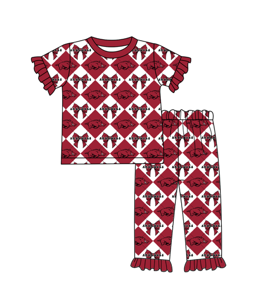 Custom moq 5 mix size Red Plaid Baby Pajama Set Short-Sleeved Top And Trousers Comfortable Sleepwear for Baby Girls Clothing Team Set