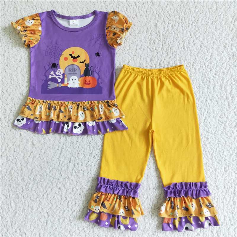 RTS Halloween Pumpkin Witch Purple Long Sleeve Dress Pumpkin Witch Pumpkin Matching Suit