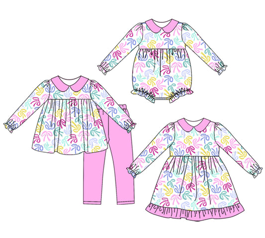 25.6.5 custom each style moq 5eta 4-6week Sibling Sisters bow baby girl long sleeve pants sets and dress and rompers match family design