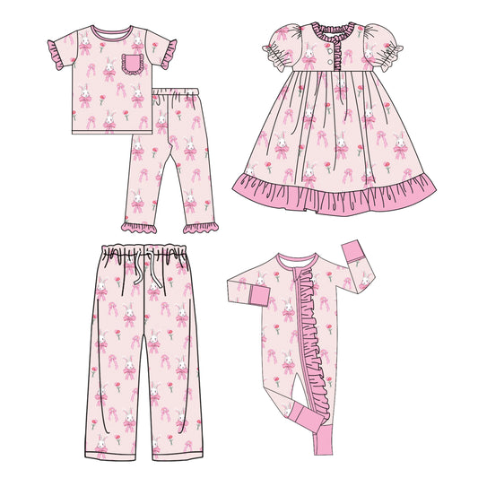25.9.16 custom each style moq 5eta 4-8week Sibling Sister bunny bow floral baby short sleeve pants sets and romper and dress and adult pants match design