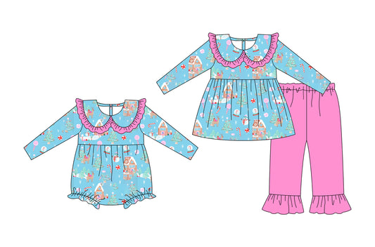 25.6.2 custom each style moq 5eta 4-6week Sibling Sisters Christmas baby girl long sleeve pants sets and rompers match family design