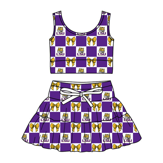 Custom moq 3 or 5 mix size milk silk summer teams baby girl clothes bow purple sleeveless skirts sets-26.1.19