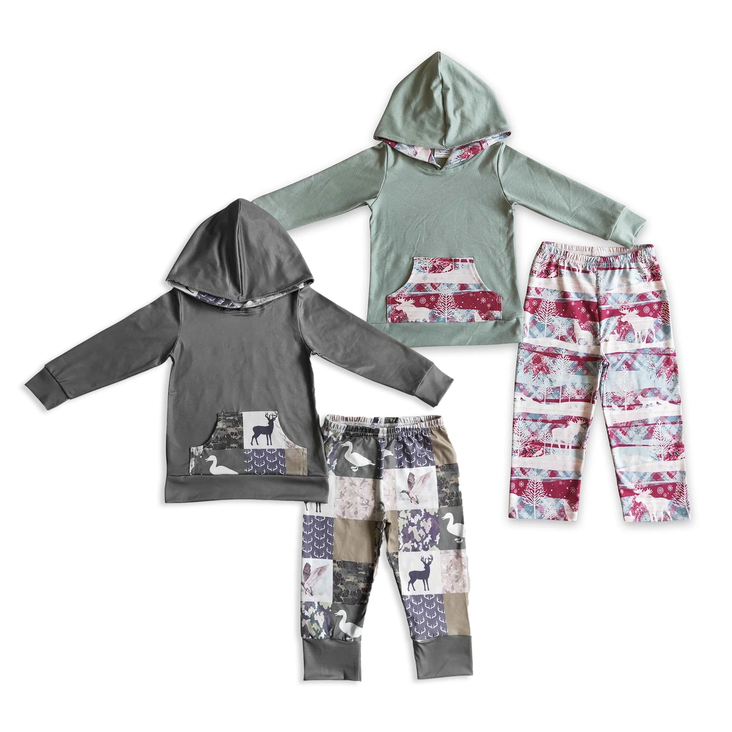 RTS NO MOQ Sibling Baby boy clothes hooded Long Sleeve Pants Sets