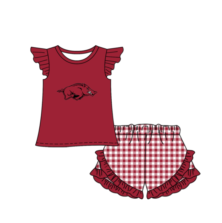 Custom moq 5 mix size milk silk summer teams Baby Boys And Girls Red Short-Sleeved Shirt And Shorts Set Matching Striped Rompers Outfit Set