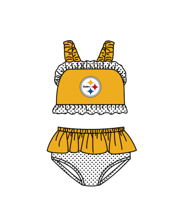 Custom moq 5 mix size milk silk summer teams baby girl boys clothes Yellow Two-Piece Swimsuit Set One Piece Swimsuits boy swim trunks