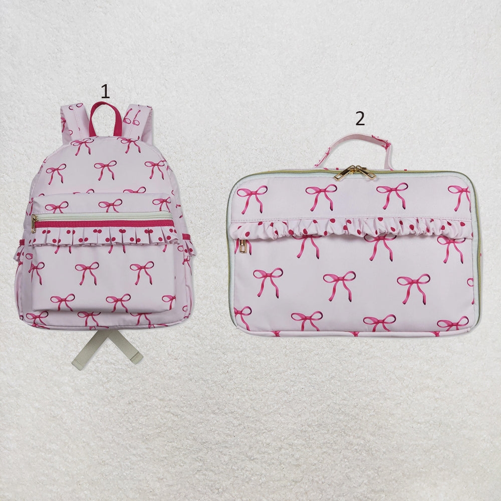 RTS NO MOQ Sibling milk silk Baby Kids Pink Bows Backpacks And Lunch Boxes