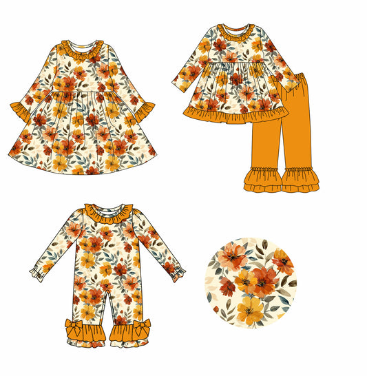 25.7.19 custom each style moq 5eta 4-6week Sibling Sisters floral baby girl long sleeve pants sets and dress and rompers match family design