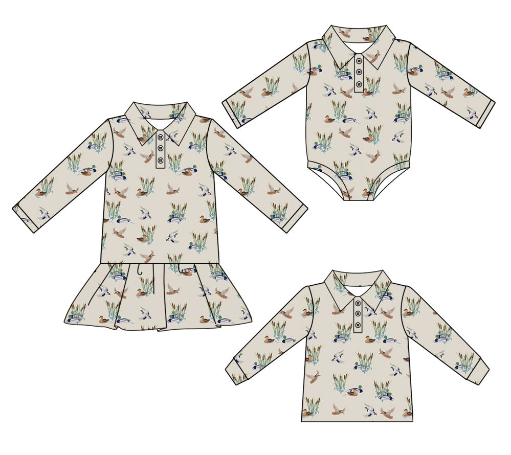 25.10.14 custom each style moq 5 eta 6-8week Sibling Sisters duck baby girl long sleeve dress and rompers and top match family design