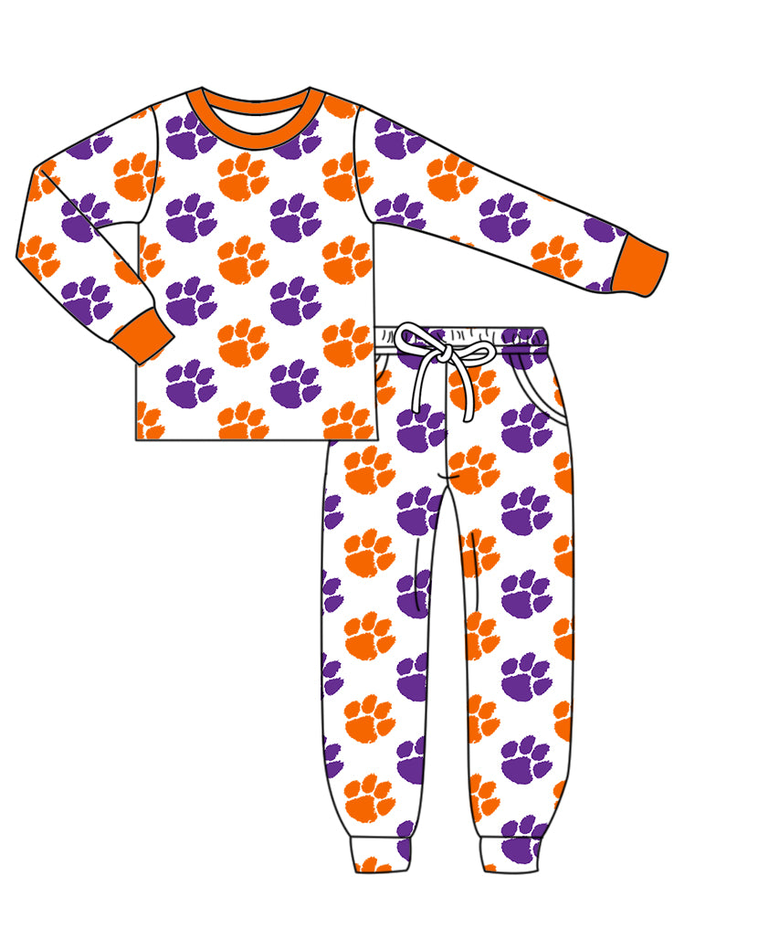 Custom moq 5 mix size milk silk summer teams baby girls clothes camouflage orange hooded long sleeve pants sets 2 and boy pants sets and pant-25.8.7
