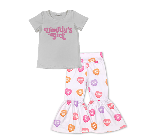 RTS NO MOQ milk silk GT1566+P0367 Baby Mama&Dad's Girl Hearts Top Checked Camo Flare Pants Clothes Sets T-shirts Pants（副本）