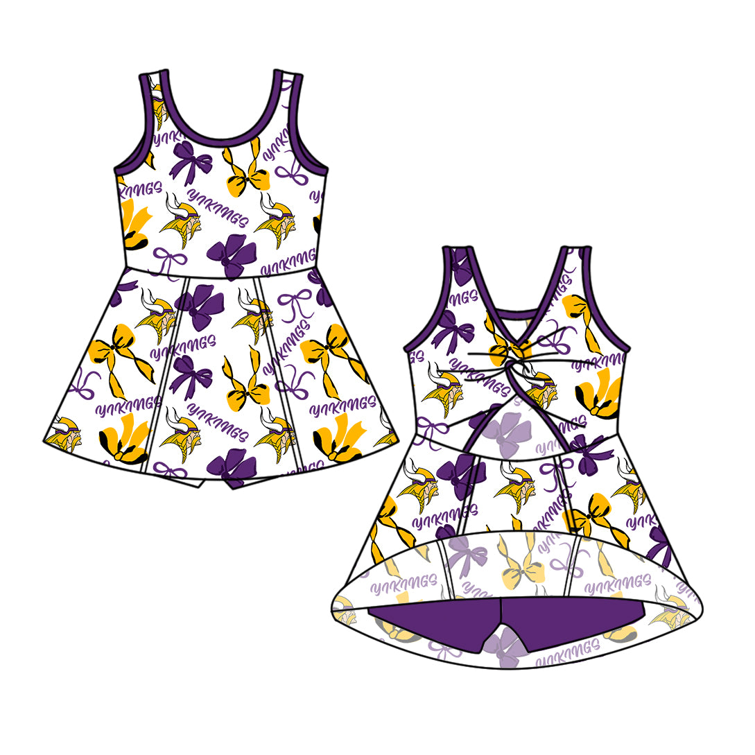 Custom moq 5 mix sizes summer teams baby girls clothes team purple short sleeve skirts shorts sets 1 and skirts sets 2 and and skirts sets 2 and dress 1 and dress 2 and dress 3 and dress 4-25.6.9
