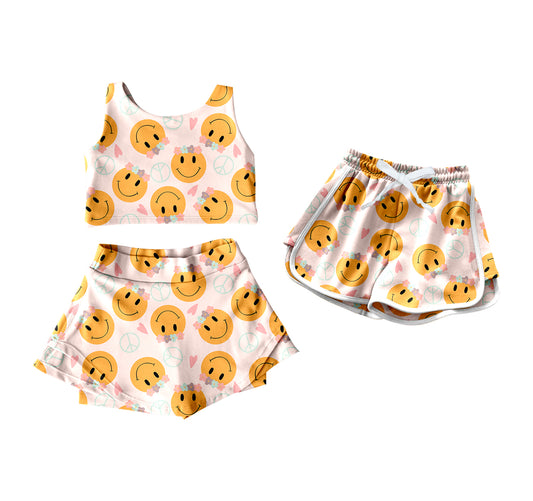 4.18 custom each style moq 5eta 4-6week Sibling Sister smiley floral baby girls clothes Short sleeve yoga dress and shorts match family design