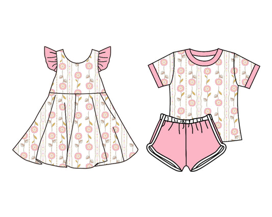 4.21 custom each style moq 5eta 4-6week Sibling Sister baby girl short sleeve shorts sets and dresses match design