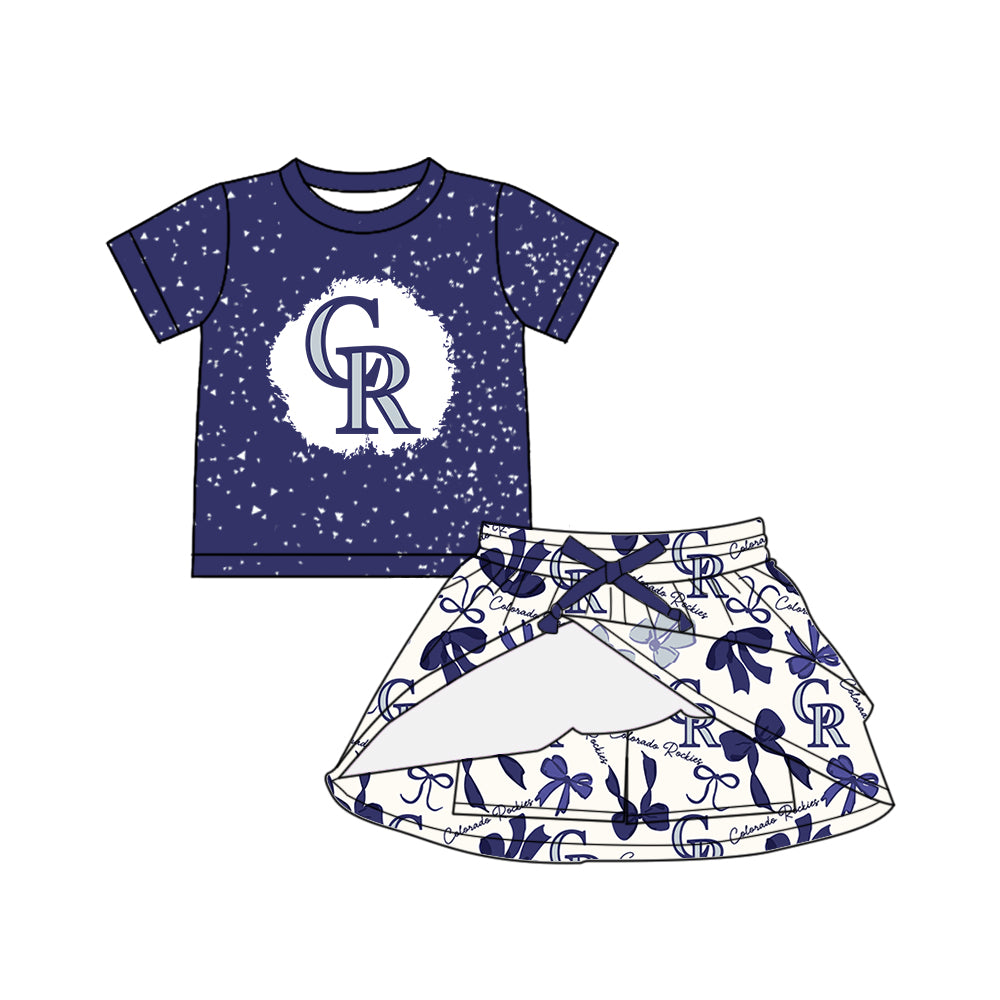Custom moq 5 mix sizes summer teams baby girls clothes team blue short sleeve skirts shorts sets dress 1 and dress 2 and dress 3 and dress 4-25.5.21